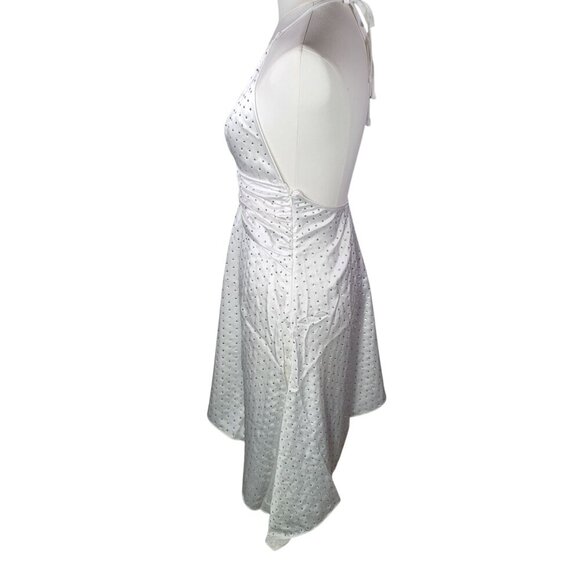 WeWoreWhat White Bridal Wedding Crystal Rhinestone Halter Mini Dress Size 0 - Picture 5 of 10